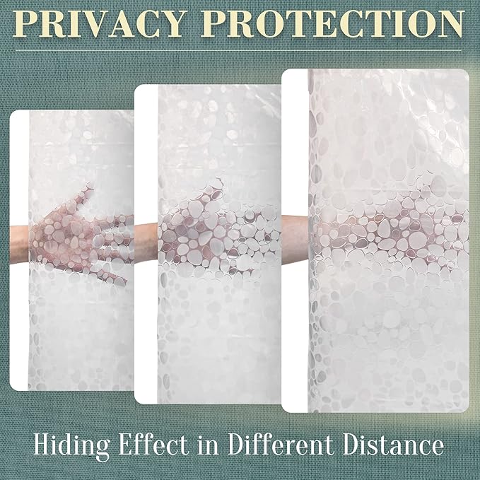 No Hook Shower Curtain or Liner, Standard Size 71 x 74, Pebble | 8G Heavy Duty, Cobblestone Bathroom Shower Curtain, No Hooks Required, Waterproof Plastic & PVC Free