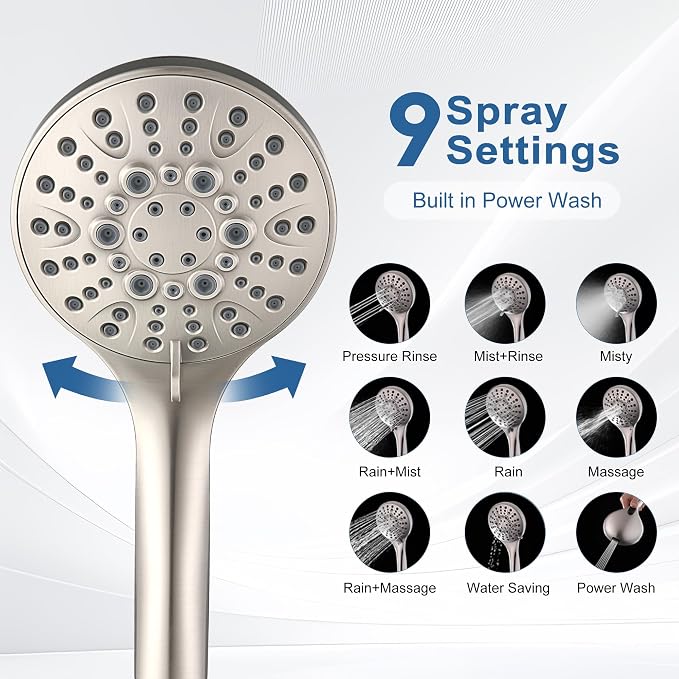 BRIGHT SHOWERS Rain Shower Head with Handheld Combo, Dual Shower System with Slide Bar, Rain Shower System, Adjustable Height, Brass Slide Bar & Diverter, 60 Inch Stainless Steel Hose, Brushed Nickel
