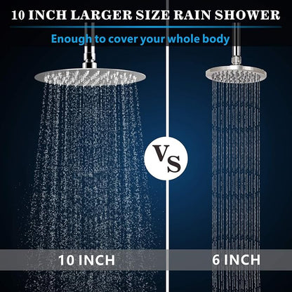 Voolan Rain Shower Head, High Pressure High Flow All Metal Rainfall Shower Head, Ultra-Thin Design-Pressure Boosting, Universal Wall and Ceiling Mount (10 Inch, Brushed Nickel)