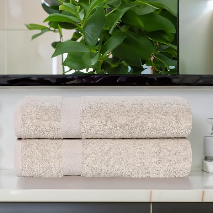 Superior 2-Piece Cotton Bath Sheet Set, Large Towels for Body, Quick Dry, Bathroom Essentials, Guest/Master Bath, Shower, Home Accessories, Apartment, Airbnb, Franklin Collection, Stone