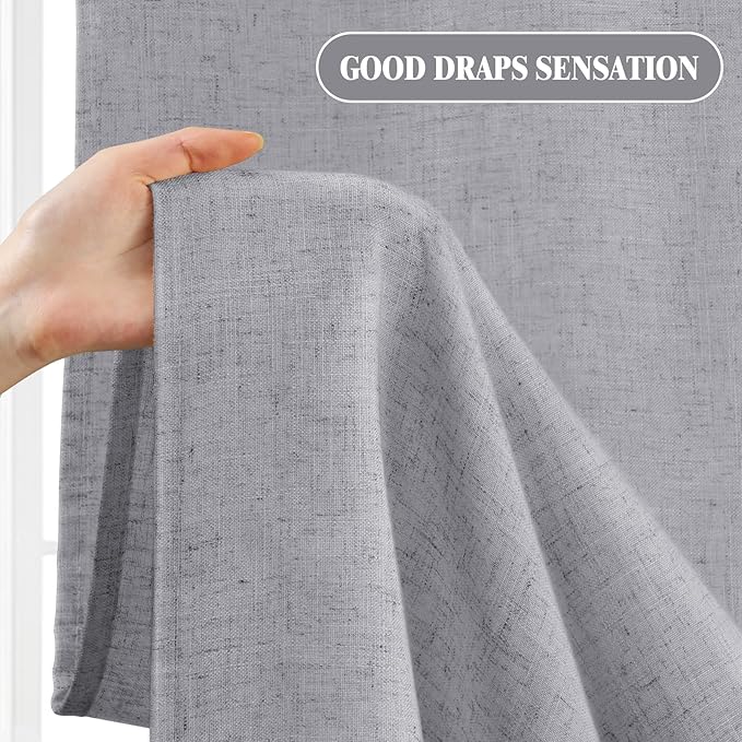 Linen Shower Curtain Flax Grey, Fabric Boho Farmhouse Shower Curtains for Bathroom Cotton Natural Cloth Liner Set 72" W x 72" L