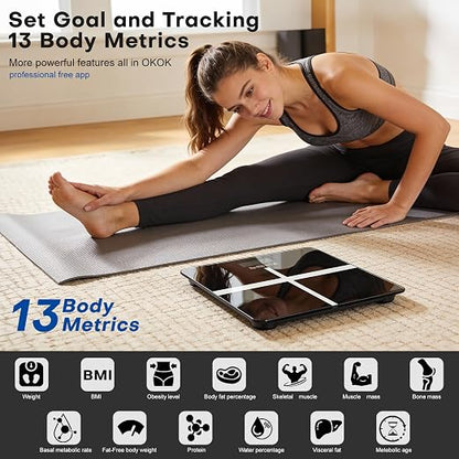 Bluetooth Digital Weight Scale, High-Precision Body Fat and Muscle Mass Analyzer, Supports Companion App to Store and Compare Historical Health Metrics Including Body Fat Percentage and Metabolic Age