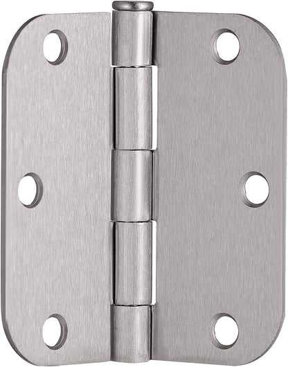 Design House Door Hinges for Interior Doors 6-Pack 3.5-inch x 3.5-inch – Rounded 5/8-inch Radius Steel Door Hinge – Satin Nickel – Fits Standard Doors – Design House 189688