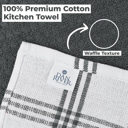 DAN RIVER Gray Kitchen Towels, 12 Pack, 16x26 Inches Absorbent Dish Towels | 100% Cotton Absorbent Soft cotton kitchen towels for drying dishes, Quick Dry, Dish Towels for kitchen,Tea and Bar towels set