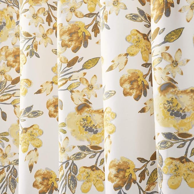 Lush Decor Tanisha Shower Curtain, 72" W x 72" L, Yellow & Gray - Golden Yellow Flower Vine Print - Beautiful & Elegant Floral Shower Curtain - Modern Farmhouse & Cottage Bathroom Decor