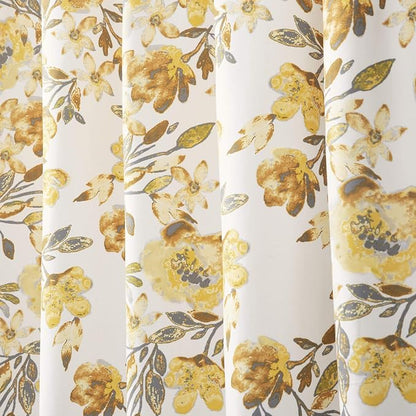 Lush Decor Tanisha Shower Curtain, 72" W x 72" L, Yellow & Gray - Golden Yellow Flower Vine Print - Beautiful & Elegant Floral Shower Curtain - Modern Farmhouse & Cottage Bathroom Decor