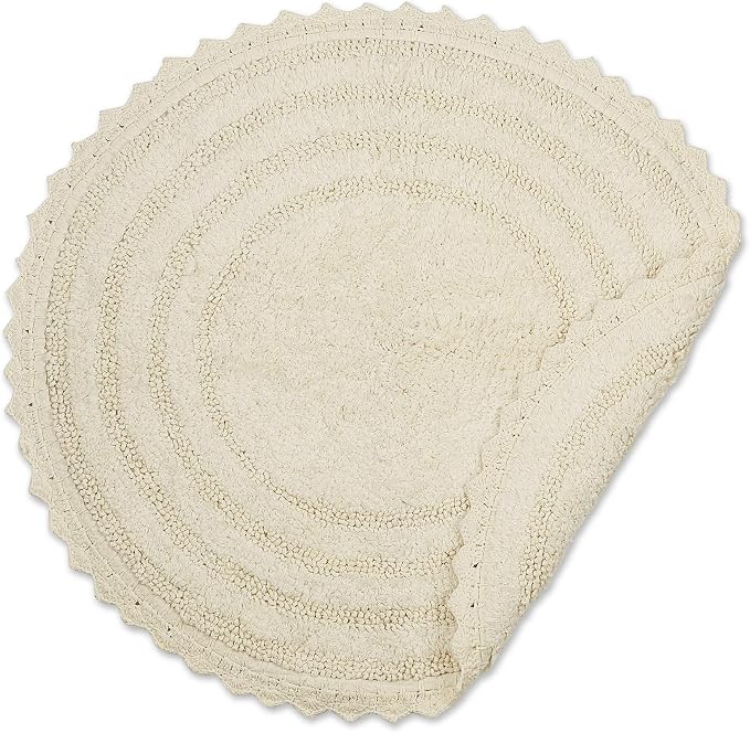 DII Crochet Collection Reversible Bath Mat, Round, 27.5" Diameter, Off-White