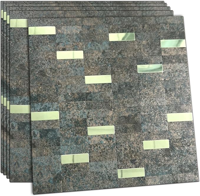 XUANINY Peel and Stick Tile Backsplash Self- Adhesive Wall Tiles Aluminum Mosaic Sticker for Kitchen (11.33"x11.92" Per Sheet, Pack of 5 pcs) (Grey Green 5)