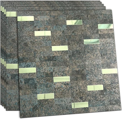 XUANINY Peel and Stick Tile Backsplash Self- Adhesive Wall Tiles Aluminum Mosaic Sticker for Kitchen (11.33"x11.92" Per Sheet, Pack of 5 pcs) (Grey Green 5)