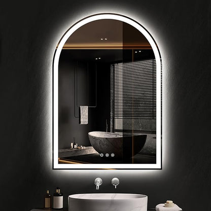 Arched Bathroom Mirror with Lights 28"x40"- Frameless LED Mirror for Bathroom, Fogless, Dimmable, 3 Color Changing, Shatterproof, Touch Sensor