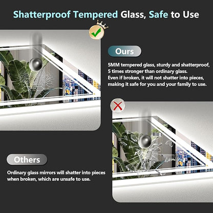 60x30 LED Bathroom Mirror with Lights, Backlit and Front Lit Anti-Fog Lighted Vanity Mirrors for Bathroom Wall, Dimmable, 3-Color Light, Memory, Shatter-Proof, HD Tempered Glass, CRI＞90