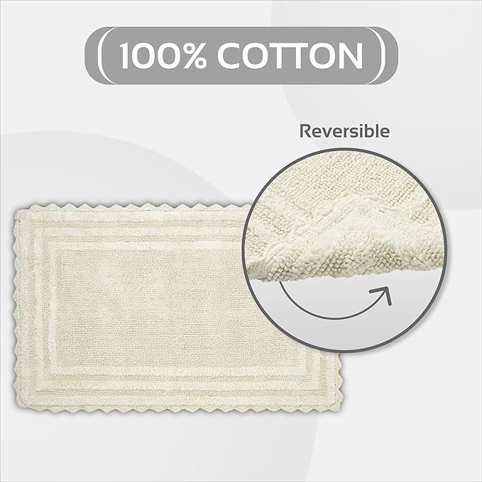 Better Trends Lilly Crochet 21x34 Reversible Bath Rugs and Bath mats for Bathroom, Luxurious 100% Cotton Bath Rug & Water Absorbent Bathroom Mat - Cream Bath Matt