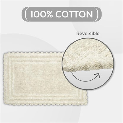Better Trends 2 Piece Lilly Crochet Rug Set 100% Cotton Soft Luxury Long Bathroom Rug Reversible Absorbent Washable Bath Mat for Bathroom Floor Decor Tub 21”x34”24"x40" Ivory