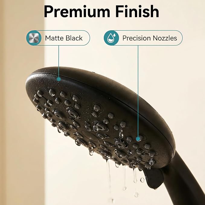 JDO Shower Head with Handheld, 6 Spray Settings High Pressure Hand Held Shower Head, 4.3" High Flow Rain Showerhead Set with Extra Long 59" Stainless Steel Hose and Adjustable Bracket(Matte Black)