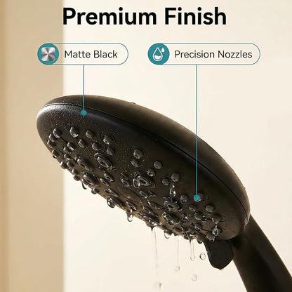 JDO Shower Head with Handheld, 6 Spray Settings High Pressure Hand Held Shower Head, 4.3" High Flow Rain Showerhead Set with Extra Long 59" Stainless Steel Hose and Adjustable Bracket(Matte Black)