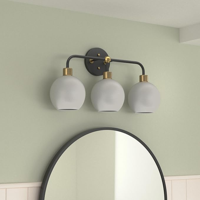 Lukasa Modern Bathroom Vanity Lights Fixtures 3-Lights Over Mirror Lighting Matte Black and Gold Vanity Lights for Bathroom Light Fixtures Frosted Glass Covers, UL Listed
