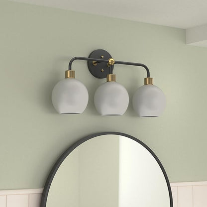 Lukasa Modern Bathroom Vanity Lights Fixtures 3-Lights Over Mirror Lighting Matte Black and Gold Vanity Lights for Bathroom Light Fixtures Frosted Glass Covers, UL Listed