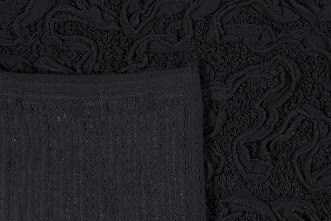 Home Weavers Bell Flower Toilet Tank Lid Cover – 10"x22", 100% Cotton, Tufted, Soft & Absorbent, Non-Slip, Machine Washable Bathroom Décor, Black