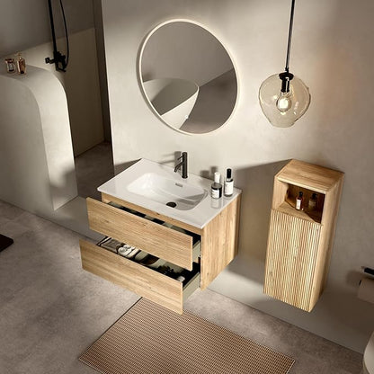 30'' Floating Bathroom Vanity with Sink Combo, Medium Bathroom Cabinet with 2-Soft Close &Large Storage Drawers, for Small Space, Apartment, Hotel, Rough Oak