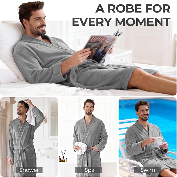 PJGGZ Towel Robe for Men - Ultra-Absorbent Soft Quick Dry Towel Bathrobe Kimono for Shower, Spa & Hotel