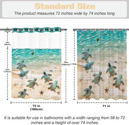 Nautical Green Beach Sea Turtle Theme No Hook Waffle Weave Shower Curtain with Snap in Liner Nautical Blue Bathroom Ocean Set 72 W x 74 H Inch Blue