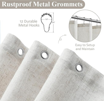 Boho Linen Shower Curtain 82 Inch Length Country Farmhouse Cottage Bath Decor Shower Curtains Neutral Cloth Weighted Textured Fabric Bath Curtain,72x82