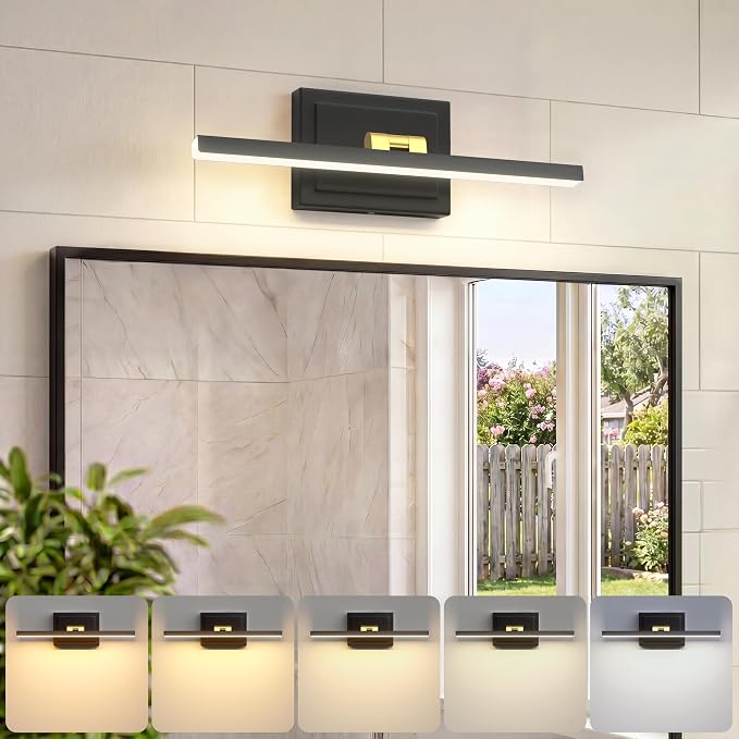 VOLISUN Modern Bathroom Vanity Light 15.7 inch, Rotatable, 12W Dimmable 5CCT Led Bathroom Light Fixture Over Mirror, Black Gold Bar Vanity Light for Bathroom Mirror Restroom-ETL Certificated