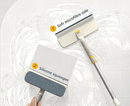 Joseph Joseph CleanTech 2-in-1 Glass Cleaner Shower Squeegee with Washable Microfiber Pad and Space-Saving Foldable Handle