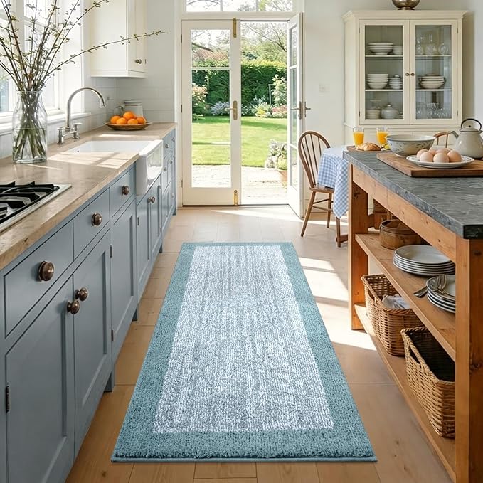 Bathroom Rugs 40x24 Non Slip Washable, Dusty Blue Bath Mat for Bathroom Floor Tub, Soft Absorbent Quick Dry Mats for Shower, Bathtub,Home Decor