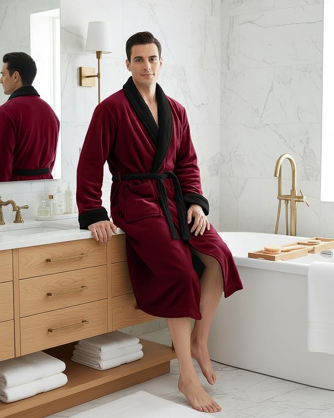 NY Threads Mens Robe, Luxury Plush Fleece Mens Bathrobe, Spa Bath Robe for Men