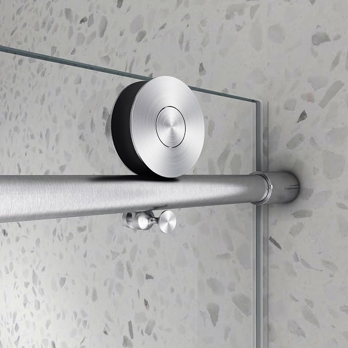 Single Sliding Shower Door,55"-60" W x 63" H Frameless Shower Door with 5/16" (8mm) Thick SGCC Tempered Glass W/Adjustable Soft Closing,Bathroom Glass Door for Spa（Brushed Nickel）