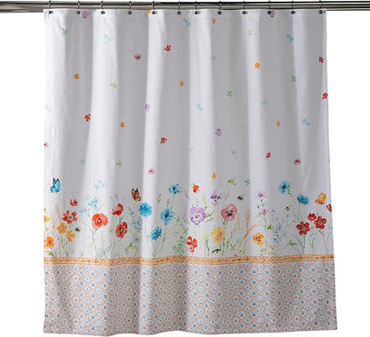 Maison d' Hermine Shower Curtain 100% Cotton One Panel 70"x72" Washable Fabric Shower Curtains for Bathroom, Easy Hanging with 12 Button Holes - Home Hotel Spa Easter Gifts (Summer Whisper)