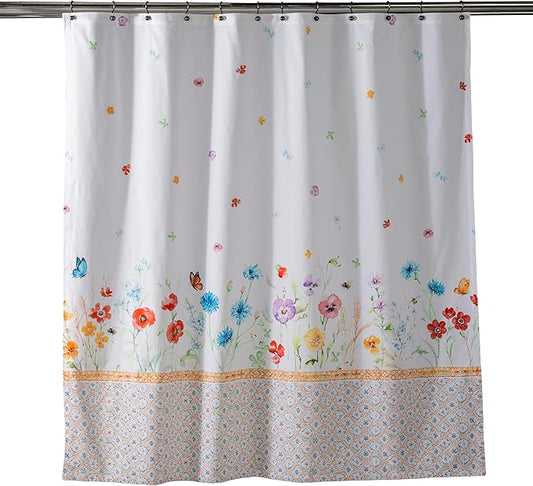 Maison d' Hermine Shower Curtain 100% Cotton One Panel 70"x72" Washable Fabric Shower Curtains for Bathroom, Easy Hanging with 12 Button Holes - Home Hotel Spa Easter Gifts (Summer Whisper)
