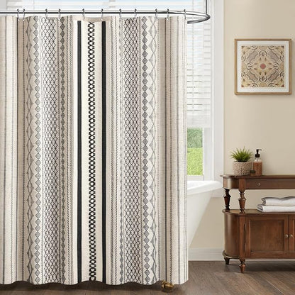 Dark Brown Shower Curtain,Boho Linen Shower Curtain for Bathroom with Striped Print,72" W x 72" L