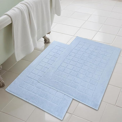 Superior 100% Cotton Bathmat Set, Bath Mats, Bathroom Decor, Shower, Bathtub Essentials, Home Accessories, Small Washable Rug, No Backing, Heavyweight, Nora Collection, Set of 2, 22" x 35", Light Blue