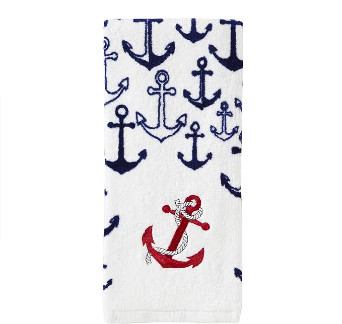 SKL Home Americana Anchor Hand Towel Set, 16x25, 2 Pack | Decorative embroidery for nautical & coastal décor. Can be used in the bathroom, kitchen, bar or any sink space.