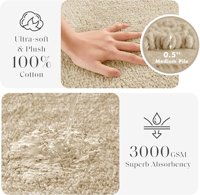 Madison Park Splendor Reversible 100% Cotton Tufted Bathroom Rug3000 GSM Hotel Quality Luxurious Plush Medium Pile BathMat Absorbent, Quick Dry, ShowerRoom Décor, 21x34, Natural, 1'9"x2'10"(Pack of 4)