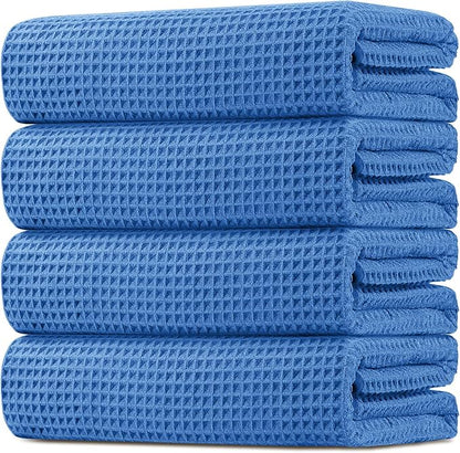 HOMEXCEL Waffle Bath Towels 4 Pack, Premium Microfiber Beach Towels, Ultra Soft, Lightweight, Highly Absorbent Quick Dry Towel for Bathroom, Beach, Pool, Gym, Shower, Hotel and Spa, 30 x 60 Inch Blue