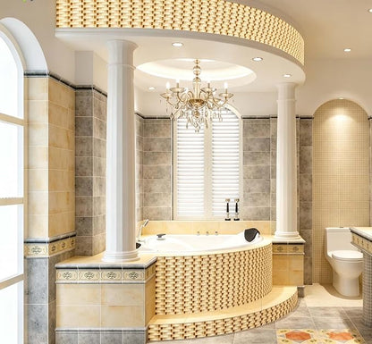 Glass Mosaic Tile Beige Gold for Kitchen Backsplash Bath Wall Decor 5 Sq Ft | Glossy Surface Shine, 3D Arched Interlocking, Indoor Walls, Bathroom Shower, Fireplace Surrounds and Modern Interiors Spaces