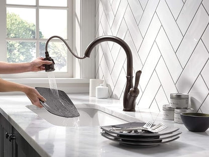 Delta Leland Oil Rubbed Bronze Kitchen Faucet with Pull Down Sprayer, Traditional Single Hole Kitchen Sink Faucet, Single Handle, Venetian Bronze 9178-RB-DST