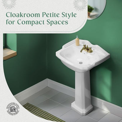 Renovators Supply Manufacturing Cloakroom Space Saving 19" W x 34" H x 15" Proj. Small Bathroom Pedestal Sink, Vitreous China, with Overflow, Compatible with 4 in. Centerset Faucets