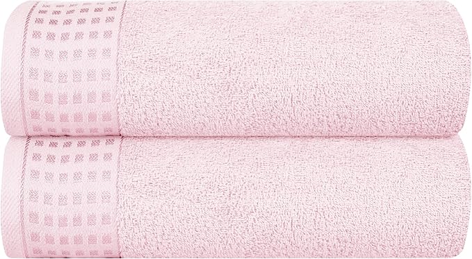 GLAMBURG 100% Cotton 2 Pack Oversized Bath Towel Set 28x55 Inches, Ultra Soft Highly Absorbant Compact Quickdry & Lightweight Large Bath Towels, Ideal for Gym Travel Camp Pool - Pink
