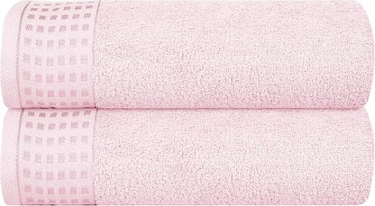 GLAMBURG 100% Cotton 2 Pack Oversized Bath Towel Set 28x55 Inches, Ultra Soft Highly Absorbant Compact Quickdry & Lightweight Large Bath Towels, Ideal for Gym Travel Camp Pool - Pink