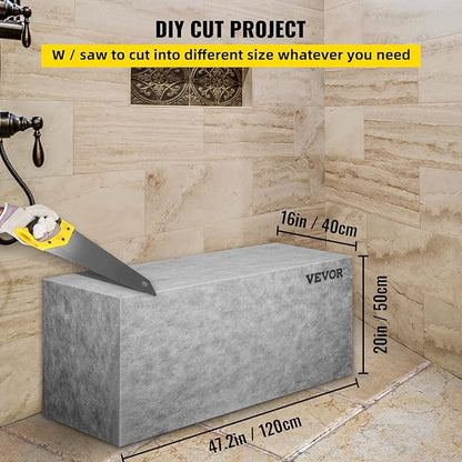 VEVOR Tile Shower Seat, 47.2" x 16" x 20" Ready to Tile Shower Seat, Factory Waterproof & 100% Leak Proof Tileable Shower Corner Seat, 440 lbs Load-Bearing Rectangular Board Shower Bench, Grey