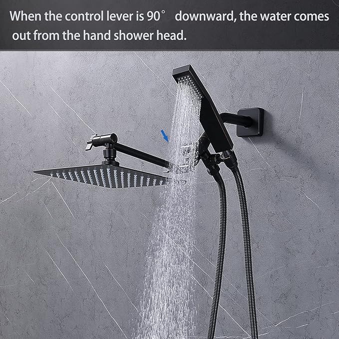 G-Promise Solid Metal Shower Head Diverter with Holder 3-Way (Chrome) | Spray Separately or Both, Adjustable-Angle Bracket, Anti-Leak, Smooth Knob Switch, Easy Install, Universal Replacement Part
