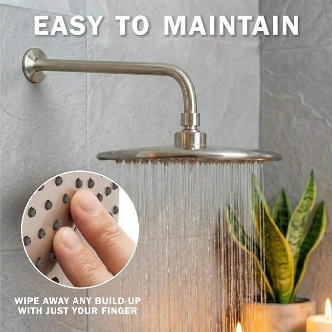 Waterfall Showerhead - 2.5 GPM - Brushed Nickel | 9 Inch Large Overhead Rain Shower Head With Self-Clean Nozzles, Adjustable Brass Ball Joint, High Flow Best With Extender Arm