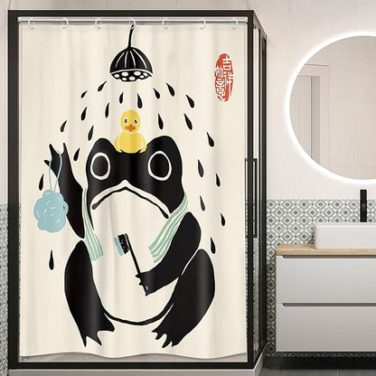 LGhtyro Funny Frog Retro Shower Curtain Bathroom Set 48Wx71H Inches Cute Asian StyleTraditional Japanese Animal Rubber Duck Children Kids Bath Accessories Frog Art Home Decor Fabric 8 Pack Hooks