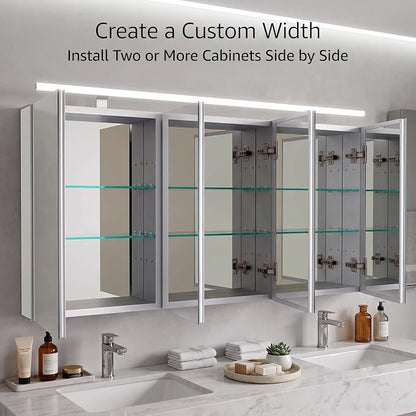 Bathroom Medicine Cabinet - Single Door, Aluminum, Recessed/Surface Mount, 24" x 36", Right/Left Hinged, Mirrored Interior