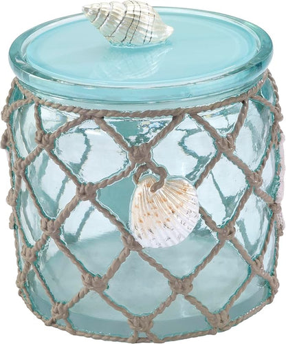 Avanti Linens - Covered Jar, Resin Countertop Organizer, Beach Inspired Bathroom Accessories (Seaglass Collection)