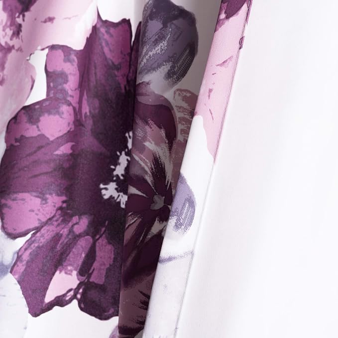 Lush Decor Leah Light Filtering Window Curtain Panels, Pair, 52" W x 95" L, Purple & Gray - Floral Drapes for Bedroom - Purple Curtains -Farmhouse Decor